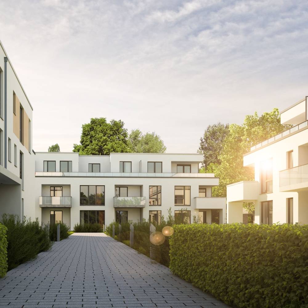 Mehrfamilienhausanlage am Abend